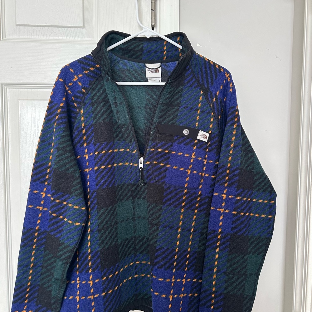 The North Face Blue and Green Plaid Fleece Jacket